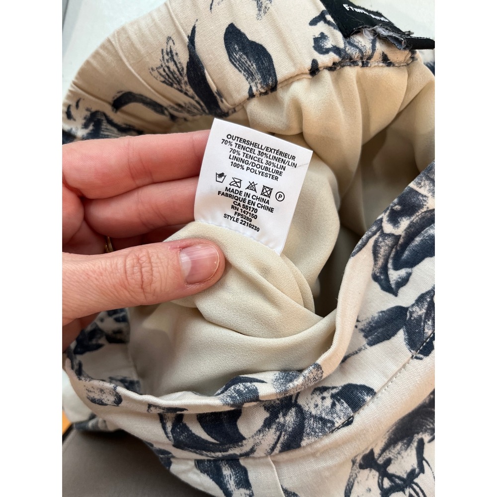 Frank And Oak Floral Wide Leg Pants Cream Navy Size 4 - Picture 6 of 8